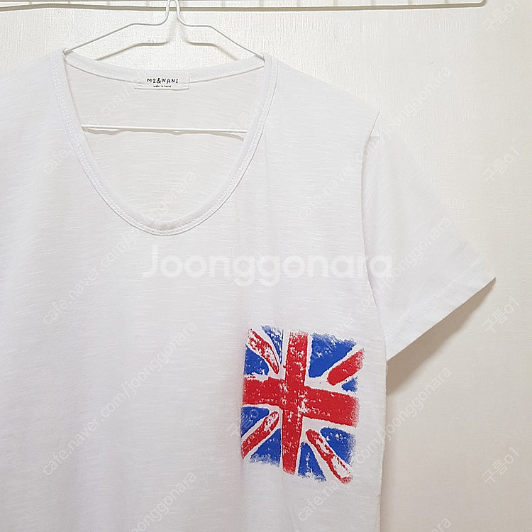 ﻿영국기 프린트 U넥 유넥 화이트 반팔티 슬럽티 슬라브...--5