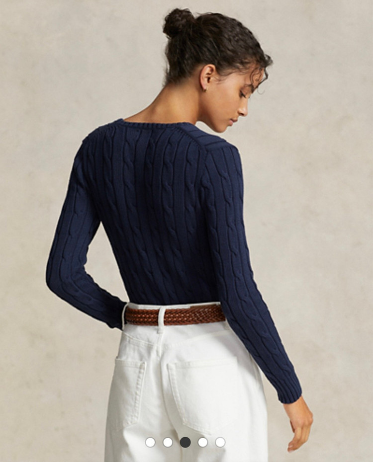 폴로 랄프 로렌 여성 케이블 니트 코튼 브이넥 스웨터 이미지