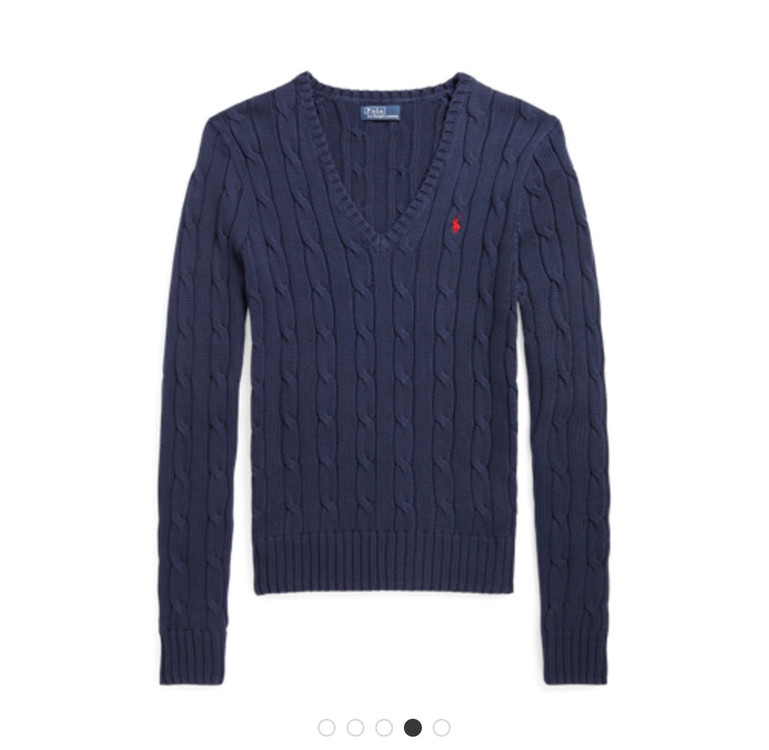 폴로 랄프 로렌 여성 케이블 니트 코튼 브이넥 스웨터 이미지