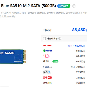 (부산) Western Digital WD Blue SA510 M.2 SATA (500GB)m.2 sata제품 팝니다.