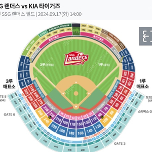 9월 17일 화요일 SSG VS 기아 3루 내야일반석 208블록 통로 4연석 판매