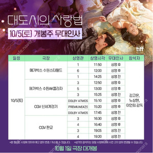 10/5(토) 대도시의 사랑법 수원/경기 무대인사 연석 정가양도