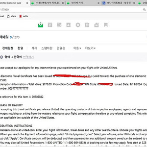 유나이티드항공 크레딧(바우처)
