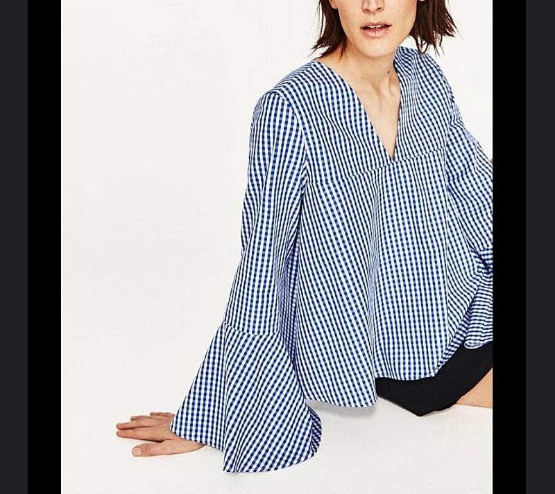 m) ZARA 자라 퍼프소매 깅엄체크 블라우스 셔츠 cos 아르켓--0