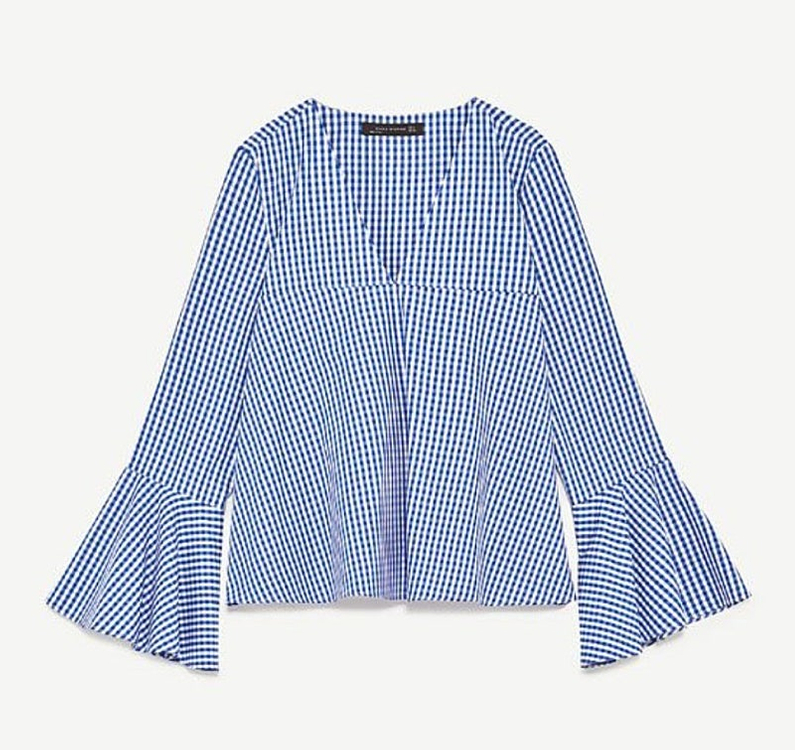 m) ZARA 자라 퍼프소매 깅엄체크 블라우스 셔츠 cos 아르켓--1