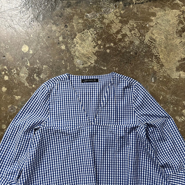 m) ZARA 자라 퍼프소매 깅엄체크 블라우스 셔츠 cos 아르켓--3