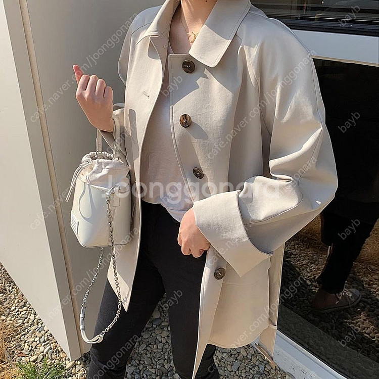 디누븐 숏 트렌치 자켓 벨트 하프 트렌치코트 베이지--0