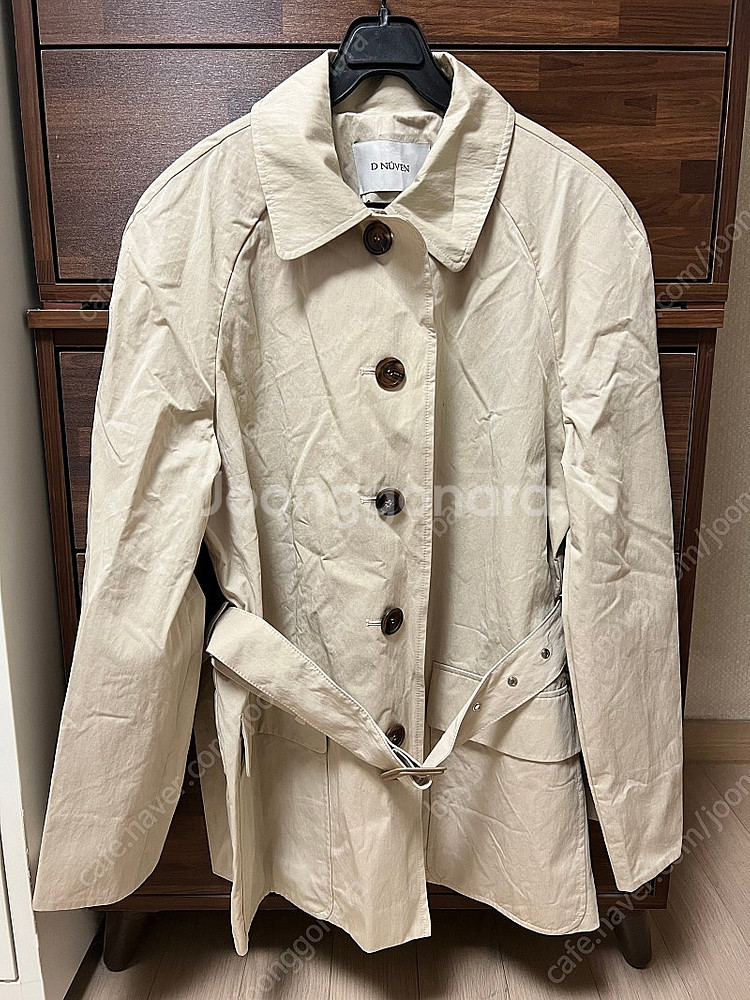 디누븐 숏 트렌치 자켓 벨트 하프 트렌치코트 베이지--1