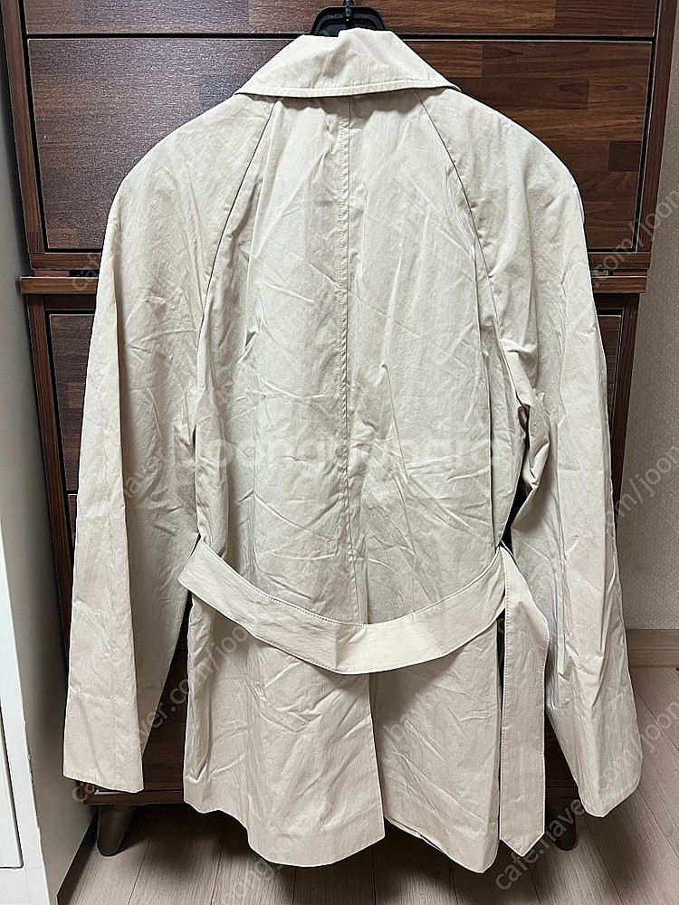 디누븐 숏 트렌치 자켓 벨트 하프 트렌치코트 베이지--2