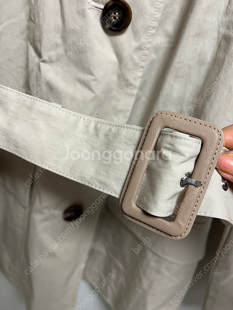 디누븐 숏 트렌치 자켓 벨트 하프 트렌치코트 베이지--5