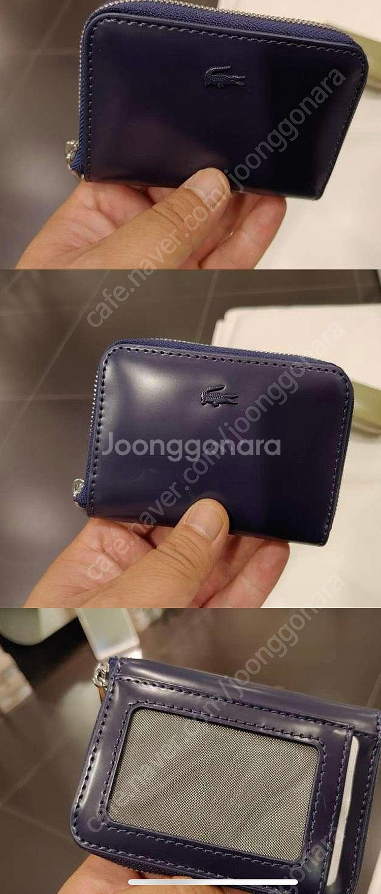 라코스테 미니 소가죽 카드지갑 네이비 새상품--0