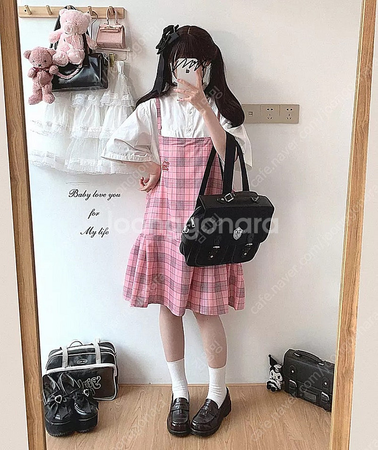 나나체크 핑크 레이어드 원피스 양지계 양산형 지뢰--2