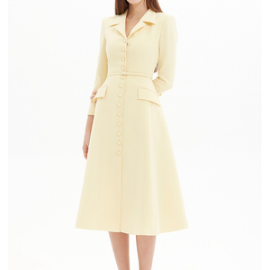 아보아보 SLIM LINE BELTED FLARE CREPE COAT DRESS 문자주세요