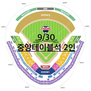 9/30 기아타이거즈 중앙테이블석 2인