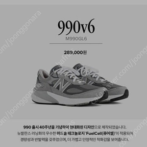 뉴발란스 990 v6 그레이 295 새상품 팝니다 (m990gl6)