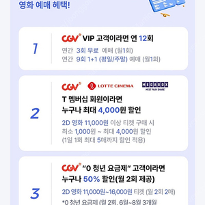 CGV 영화 티켓 예매권 SKT VIP pick