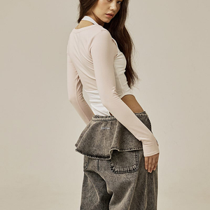 새상품 쓰리타임즈 Ruffle baggy jeans