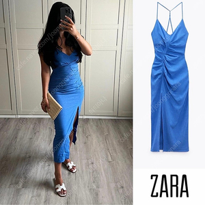 zara 자라 리넨 블렌드 셔링 미디 원피스 택있는 미착용 새상품