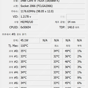 x299칩셋 메인보드용 cpu x7920 판매합니다 12코어 24스레드