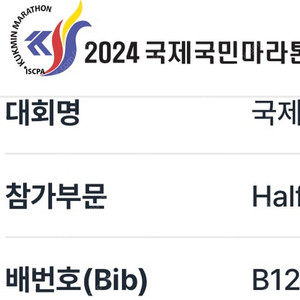국제국민마라톤 하프 배번만 양도합니다
