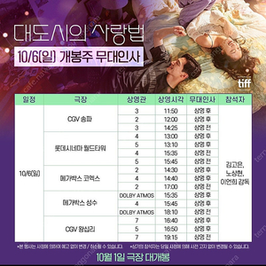 10/6 대도시의 사랑법 서울 무대인사 2연석 양도합니다 C열 중앙