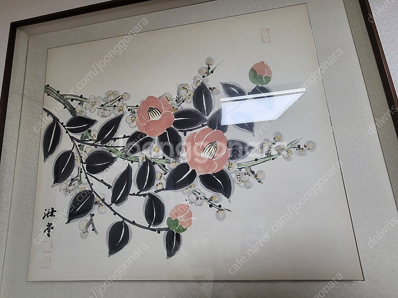 근대화가 숙당 배정례 그림 동백화 진품--0