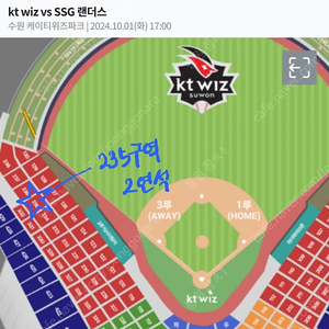 [최저가]kt wiz vs SSG 랜더스 타이브레이크 3루응원석 2연석