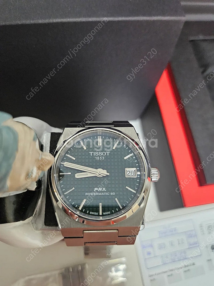 티쏘 PRX 35mm 녹판 파워매틱80 시계 팝니다--1