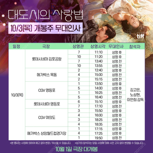 10/3(목) 대도시의 사랑법 무대인사 연석 정가이하 양도