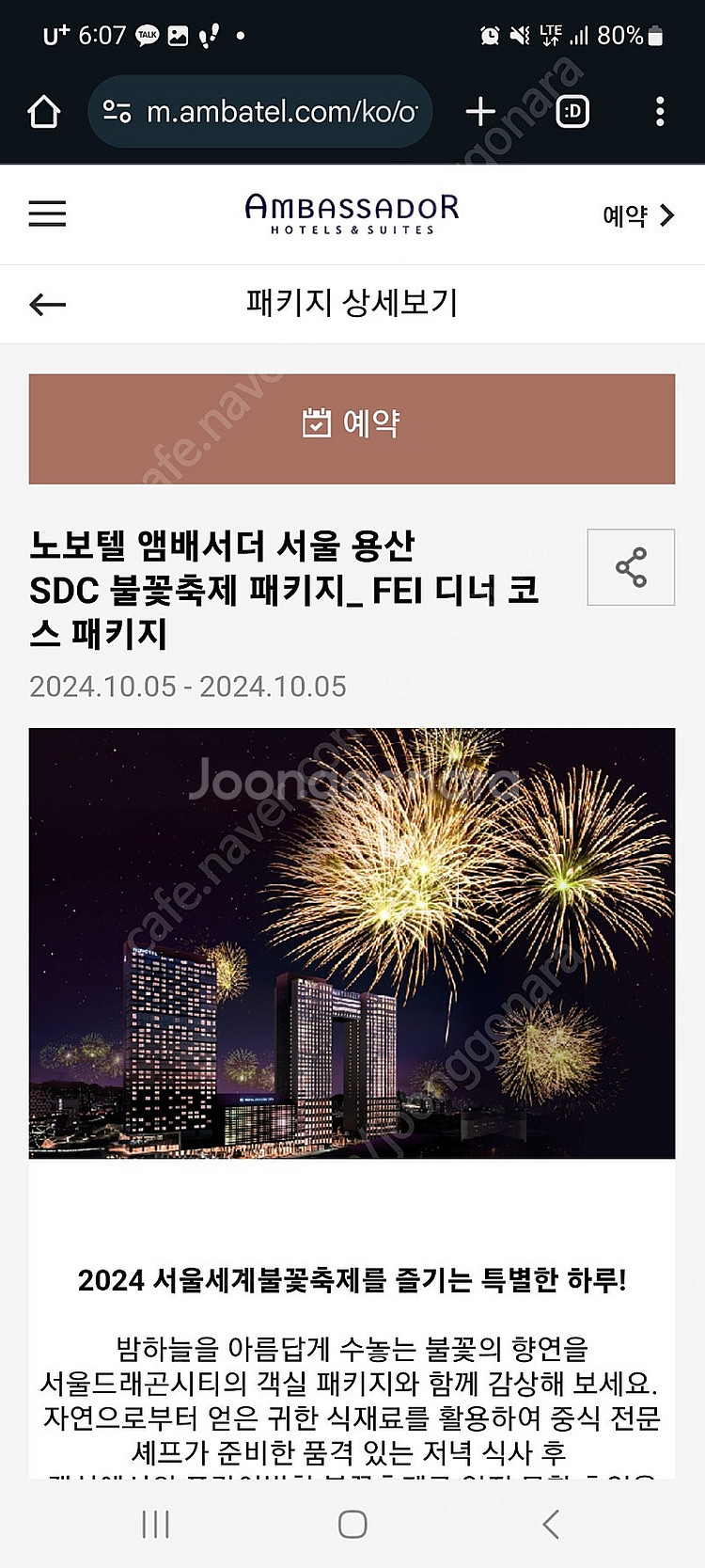 불꽃축제 확정뷰 룸 노보텔 용산 FEI 디너 코스 패키...--0