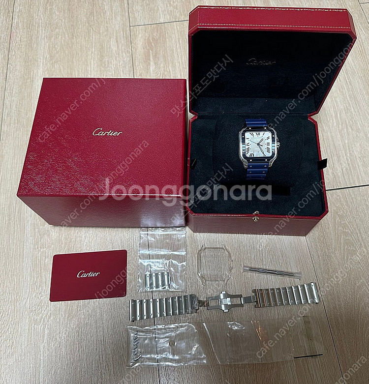 까르띠에 산토스 블루베젤 wssa0047 라지 팝니다--0