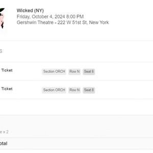 10월4일 (금) 8pm 뉴욕 거슈윈 극장, wicked (위키드) 공연 티켓 2장 팝니다.