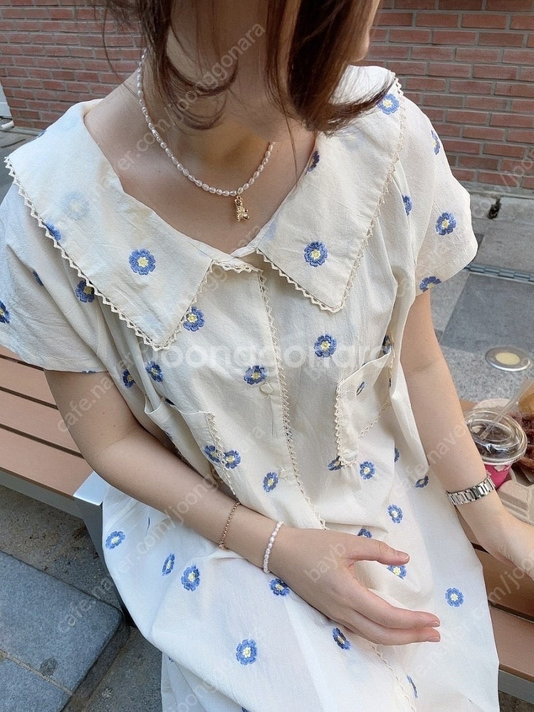 아사면 빅카라 플라워 꽃 자수 롱 원피스 레이스 가디건--4