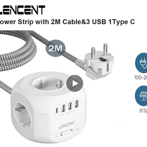 (미사용) LENCENT 멀티탭 (AC 콘센트 4 개 + USB 포트 3 개 + C 포트 1 개) 팝니다.