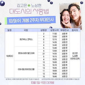 10/09(수) 대도시의 사랑법 무대인사 양도 용산 A열