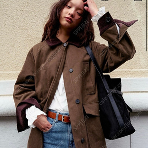 구호플러스 Corduroy Collar Midi Jacket - Brown