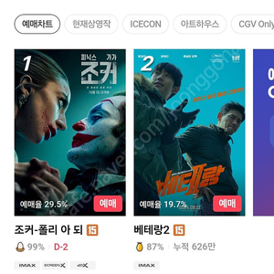 cgv 롯데시네마 2인 영화 17천원 ~ 예매 (베테랑 16천원)