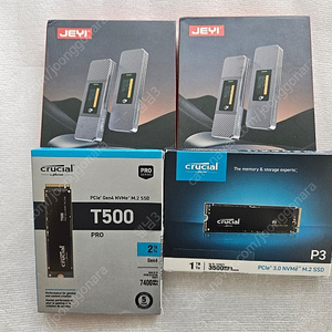 마이크론 Crucial T500 M.2 NVMe 2TB SSD+JEYI NVMe+SATA SSD 터치 액정 풀알루미늄 외장 케이스, 마이크론 Crucial P3 M.2 NVMe 1