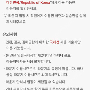 전세계 공항 라운지 이용권, 국내 공항 라운지 이용권 각 1매