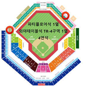 [월요일] 플레이오프 PO 2차전 삼성 vs LG 파티플로어석, 외야테이블석 1열 연석 양도