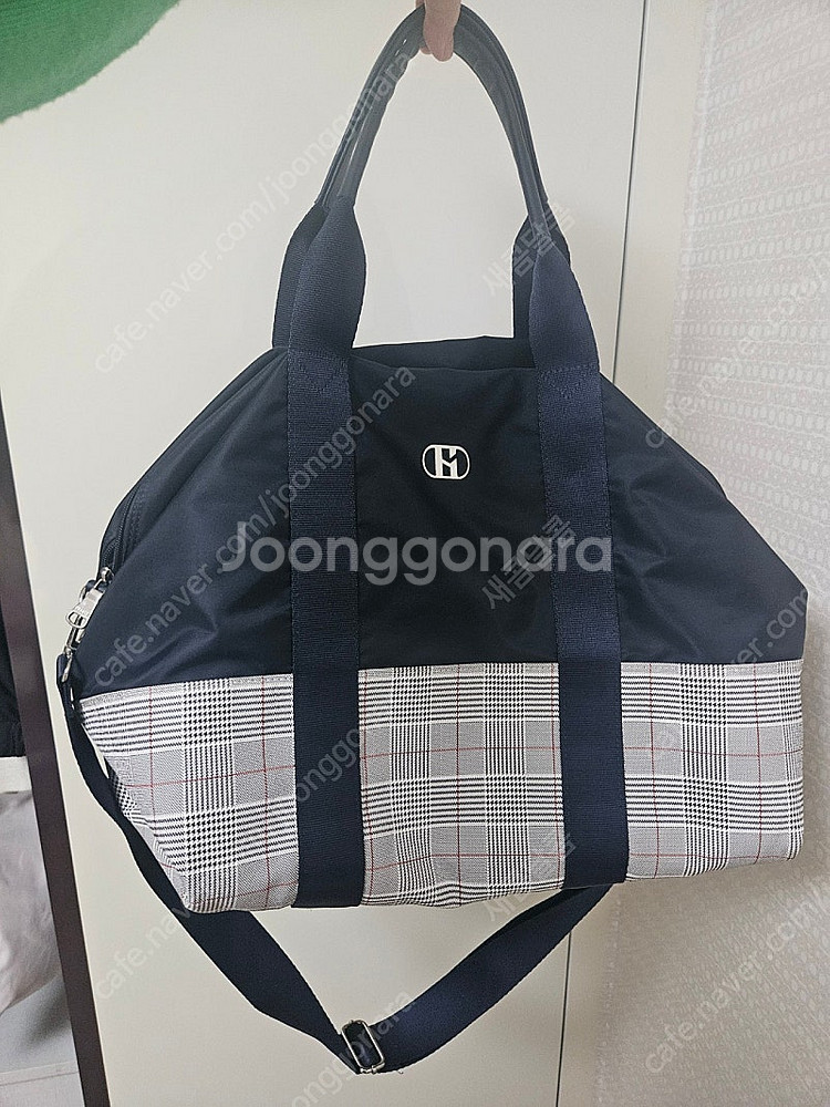 헤지스골프 체크배색 나일론 보스턴백--3