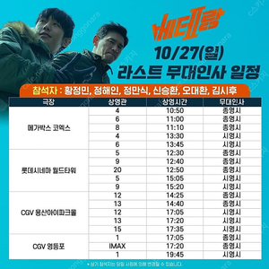 베테랑2 무대인사 (10/27) CGV 영등포 1관 E열 2연석 통로