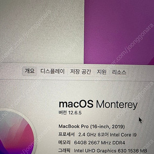 맥북프로 2019 16인치 고급형 1tb/64gb 판매합니다