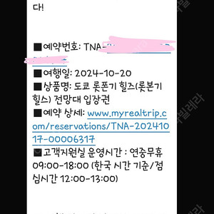 롯폰기 전망대 10월 20일 4시 2인 입장권