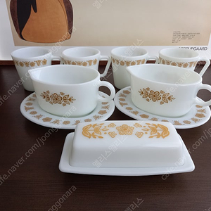 빈티지 ﻿코렐 버터플라이 골드 그래비보트, 버터 디쉬, 버터돔, 냉장고 용기 4종 (﻿refrigerator dish set), 파이렉스, 레트로, 홈까페