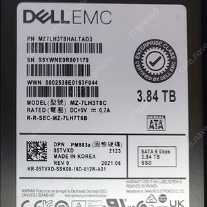 [SAMSUNG PM883a] SSD 3.84TB DELL 엔터프라이즈 서버 고급SSD SATA 방식으로 일반PC 사용가능