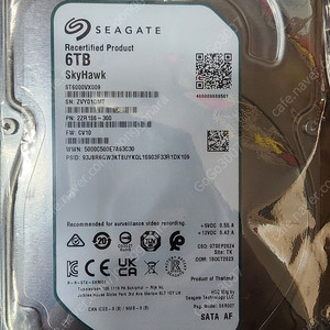 CCTV HDD 시게이트 하드디스크 6테라 seagate 6TB 스카이호크 보증기간 남은 미개봉