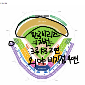 한국시리즈 1차전 기아 VS 삼성 3루 K3석 2연석 외야석 비지정석 4연석