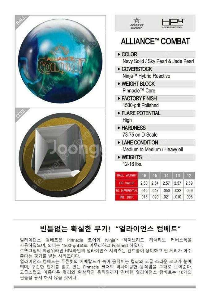 볼링공 새볼 공인구 로또그립 얼라이언스컴뱃 15파운드 ...--0