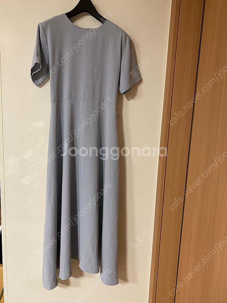 고퀄 도매택 소라색 뒷리본 찰랑 롱 반팔 원피스 오피스...--0